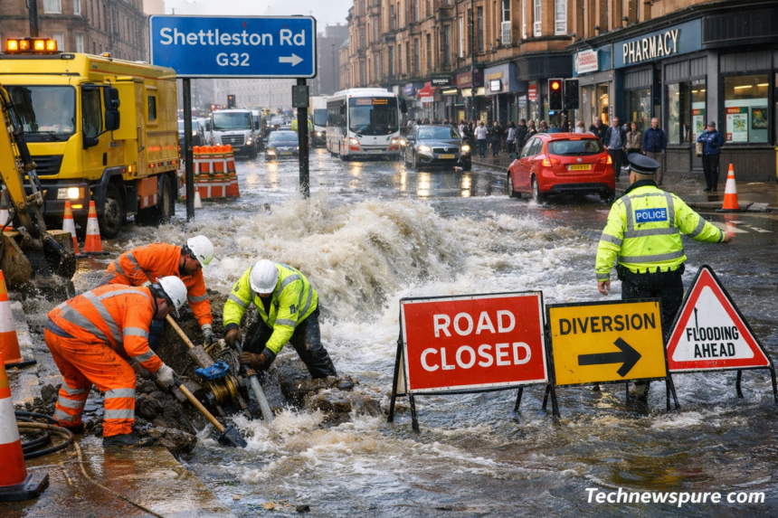 Glasgow Water Main Break on Shettleston Road